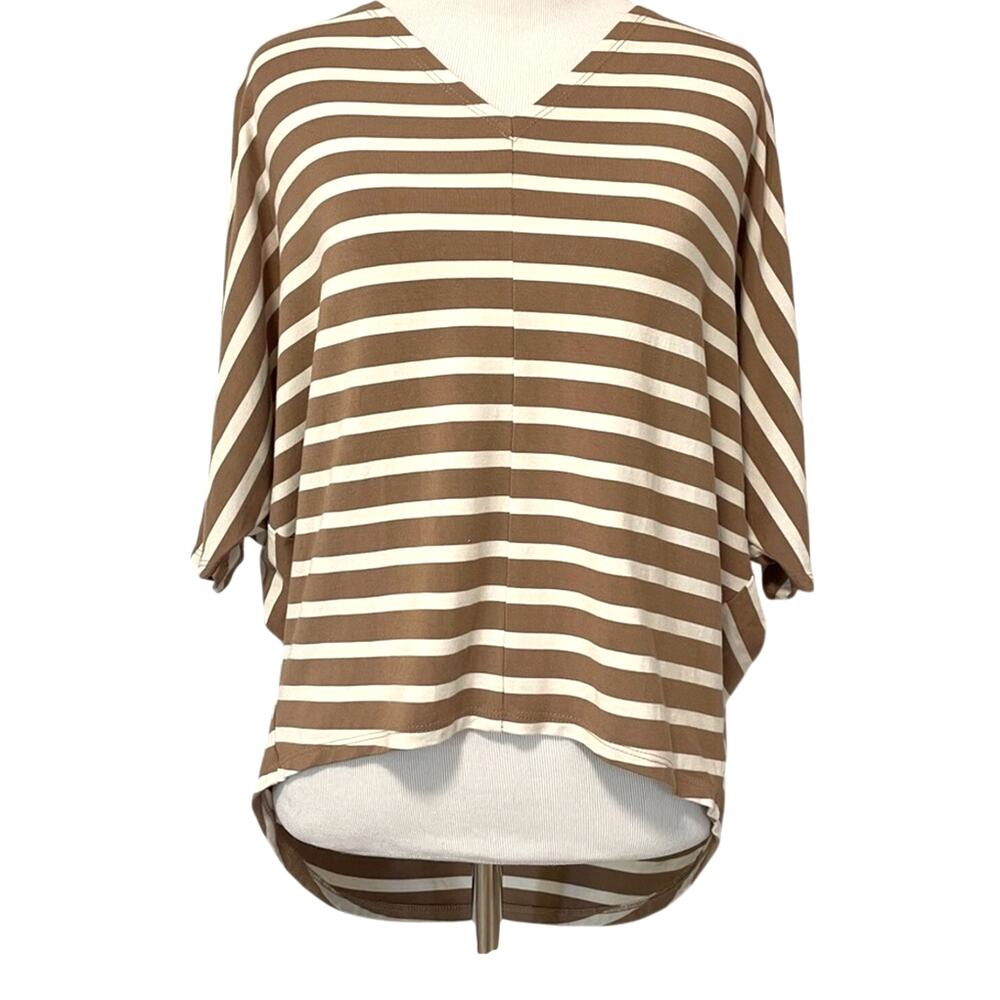 Fighting Eel Hawaii Womens Dolman Sleeve Top XS Tan White Stripe Oversized Basic